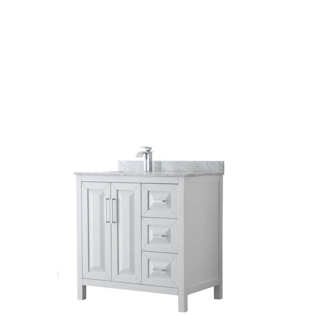Wyndham Collection Daria 36 inch Single Bath Vanity in White, White Carrara Marble Countertop, Undermount Square Sink, and No Mirror - WCV252536SWHCMUNSMXX