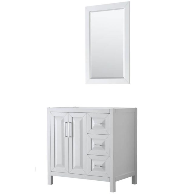 Wyndham Collection Daria 36 inch Single Bath Vanity in White, No Countertop, No Sink, and 24 inch Mirror - WCV252536SWHCXSXXM24