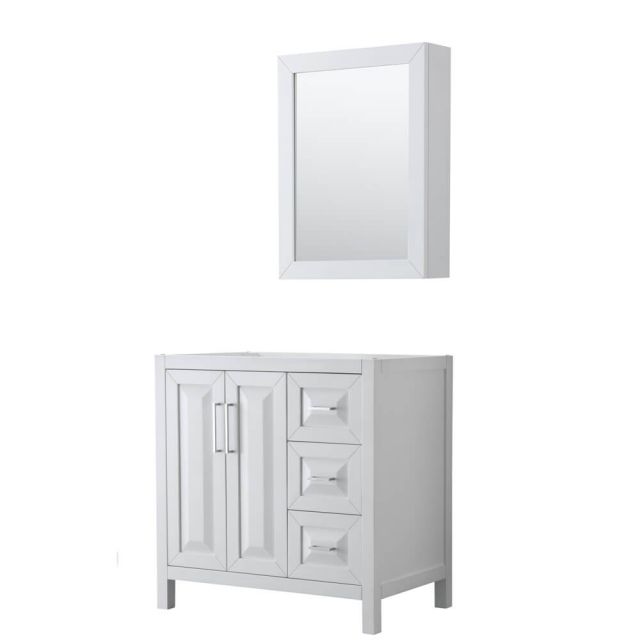 Wyndham Collection Daria 36 inch Single Bath Vanity in White, No Countertop, No Sink, and Medicine Cabinet - WCV252536SWHCXSXXMED