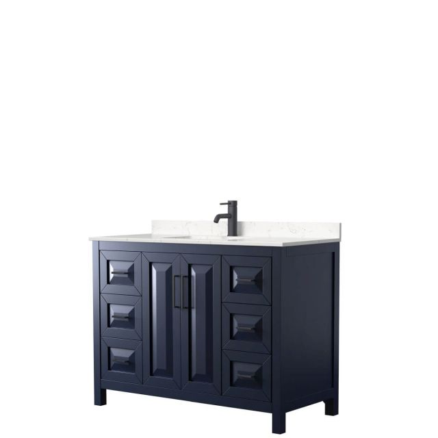 Wyndham Collection Daria 48 inch Single Bathroom Vanity in Dark Blue with Light-Vein Carrara Cultured Marble Countertop, Undermount Square Sink and Matte Black Trim WCV252548SBBC2UNSMXX