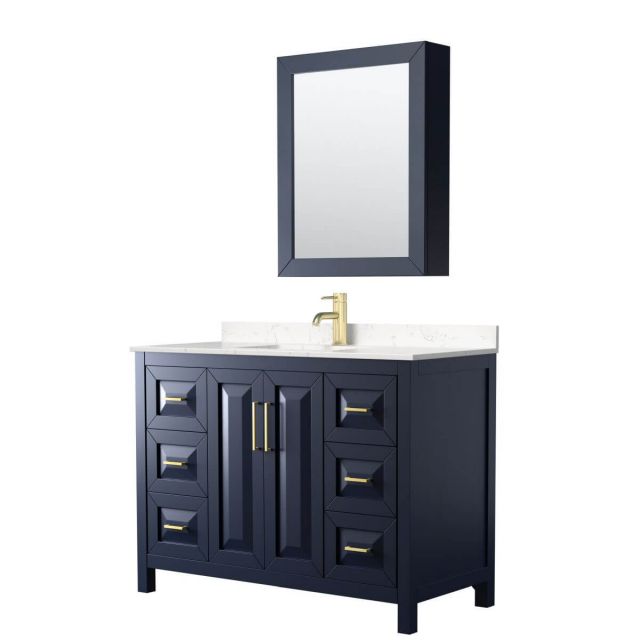 Wyndham Collection Daria 48 inch Single Bathroom Vanity in Dark Blue with Light-Vein Carrara Cultured Marble Countertop, Undermount Square Sink and Medicine Cabinet - WCV252548SBLC2UNSMED