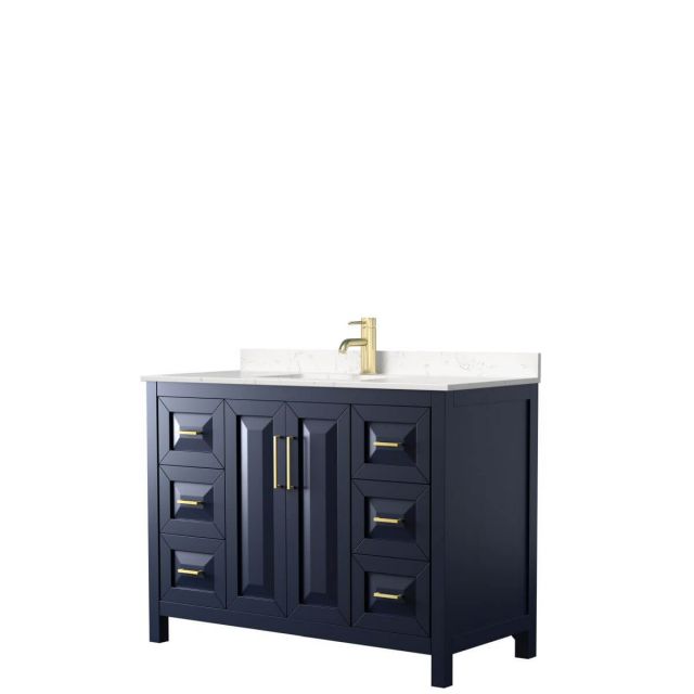 Wyndham Collection Daria 48 inch Single Bathroom Vanity in Dark Blue with Light-Vein Carrara Cultured Marble Countertop, Undermount Square Sink and No Mirror - WCV252548SBLC2UNSMXX