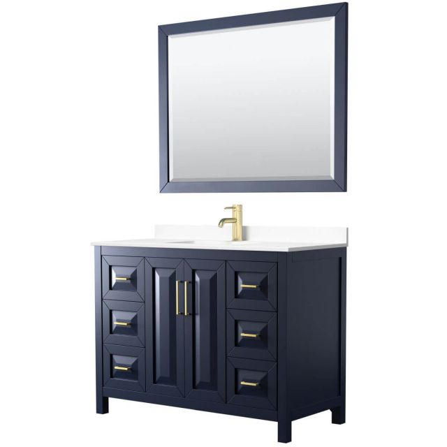 Wyndham Collection Daria 48 inch Single Bathroom Vanity in Dark Blue with White Cultured Marble Countertop, Undermount Square Sink and 46 inch Mirror - WCV252548SBLWCUNSM46