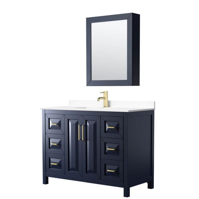 Wyndham Collection Daria 48 inch Single Bathroom Vanity in Dark Blue with White Cultured Marble Countertop, Undermount Square Sink and Medicine Cabinet - WCV252548SBLWCUNSMED
