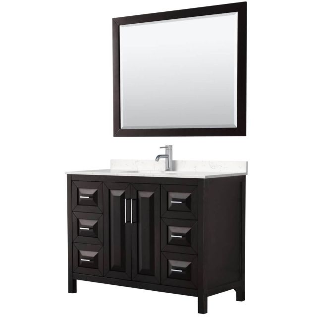 Wyndham Collection Daria 48 inch Single Bathroom Vanity in Dark Espresso with Light-Vein Carrara Cultured Marble Countertop, Undermount Square Sink and 46 inch Mirror - WCV252548SDEC2UNSM46