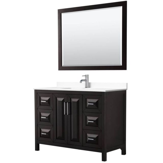 Wyndham Collection Daria 48 inch Single Bathroom Vanity in Dark Espresso with White Cultured Marble Countertop, Undermount Square Sink and 46 inch Mirror - WCV252548SDEWCUNSM46