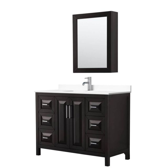 Wyndham Collection Daria 48 inch Single Bathroom Vanity in Dark Espresso with White Cultured Marble Countertop, Undermount Square Sink and Medicine Cabinet - WCV252548SDEWCUNSMED