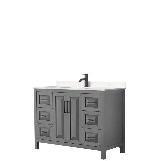Wyndham Collection Daria 48 inch Single Bathroom Vanity in Dark Gray with Light-Vein Carrara Cultured Marble Countertop, Undermount Square Sink and Matte Black Trim WCV252548SGBC2UNSMXX