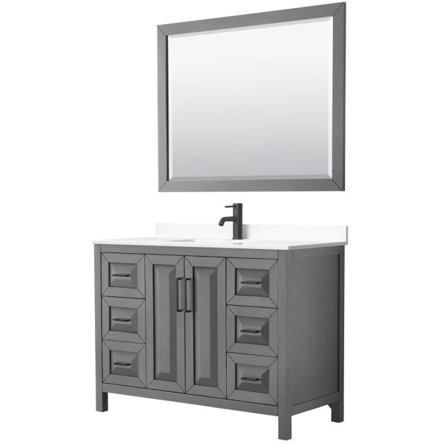 Wyndham Collection Daria 48 inch Single Bathroom Vanity in Dark Gray with White Cultured Marble Countertop, Undermount Square Sink, Matte Black Trim and 46 Inch Mirror WCV252548SGBWCUNSM46