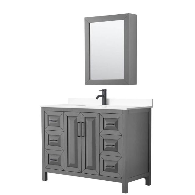 Wyndham Collection Daria 48 inch Single Bathroom Vanity in Dark Gray with White Cultured Marble Countertop, Undermount Square Sink, Matte Black Trim and Medicine Cabinet WCV252548SGBWCUNSMED