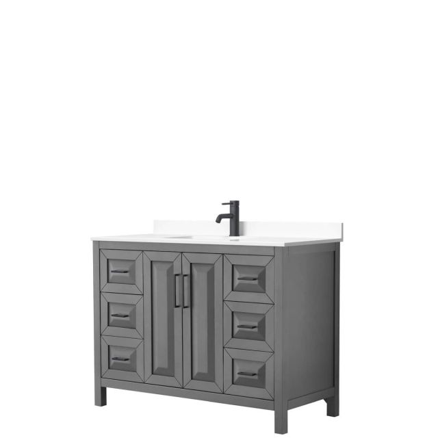 Wyndham Collection Daria 48 inch Single Bathroom Vanity in Dark Gray with White Cultured Marble Countertop, Undermount Square Sink and Matte Black Trim WCV252548SGBWCUNSMXX