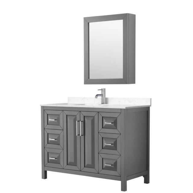 Wyndham Collection Daria 48 inch Single Bathroom Vanity in Dark Gray with Light-Vein Carrara Cultured Marble Countertop, Undermount Square Sink and Medicine Cabinet - WCV252548SKGC2UNSMED