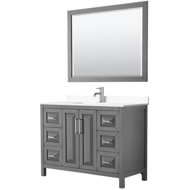 Wyndham Collection Daria 48 inch Single Bathroom Vanity in Dark Gray with White Cultured Marble Countertop, Undermount Square Sink and 46 inch Mirror - WCV252548SKGWCUNSM46