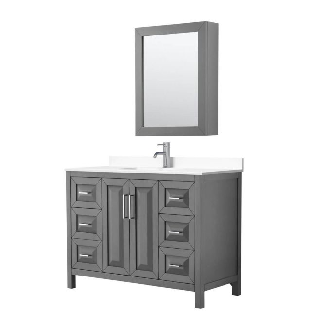 Wyndham Collection Daria 48 inch Single Bathroom Vanity in Dark Gray with White Cultured Marble Countertop, Undermount Square Sink and Medicine Cabinet - WCV252548SKGWCUNSMED