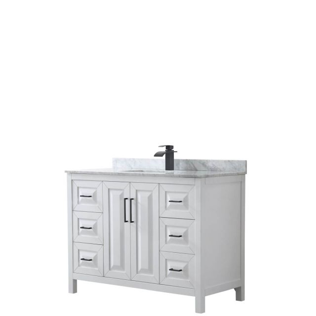 Wyndham Collection Daria 48 inch Single Bathroom Vanity in White with White Carrara Marble Countertop, Undermount Square Sink and Matte Black Trim WCV252548SWBCMUNSMXX