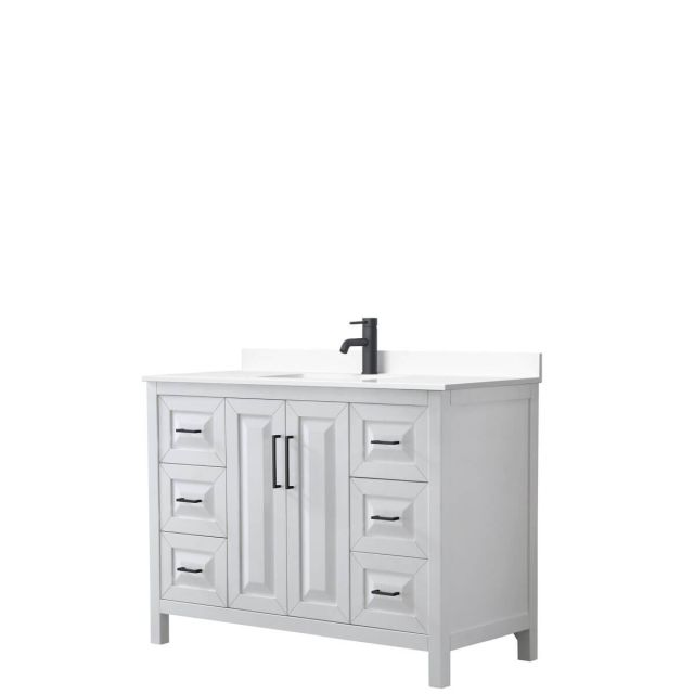 Wyndham Collection Daria 48 inch Single Bathroom Vanity in White with White Cultured Marble Countertop, Undermount Square Sink and Matte Black Trim WCV252548SWBWCUNSMXX