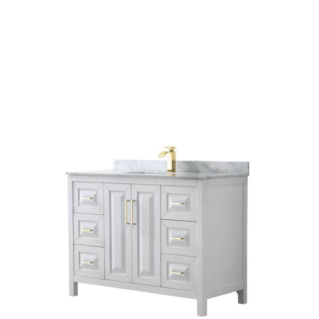 Wyndham Collection Daria 48 inch Single Bathroom Vanity in White with White Carrara Marble Countertop, Undermount Square Sink and Brushed Gold Trim - WCV252548SWGCMUNSMXX