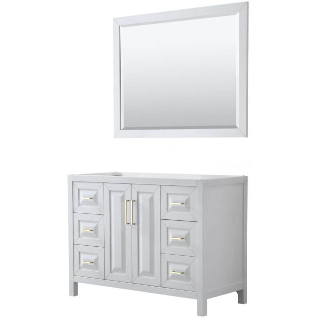 Wyndham Collection Daria 48 inch Single Bathroom Vanity in White with 46 inch Mirror, Brushed Gold Trim, No Countertop and No Sink - WCV252548SWGCXSXXM46
