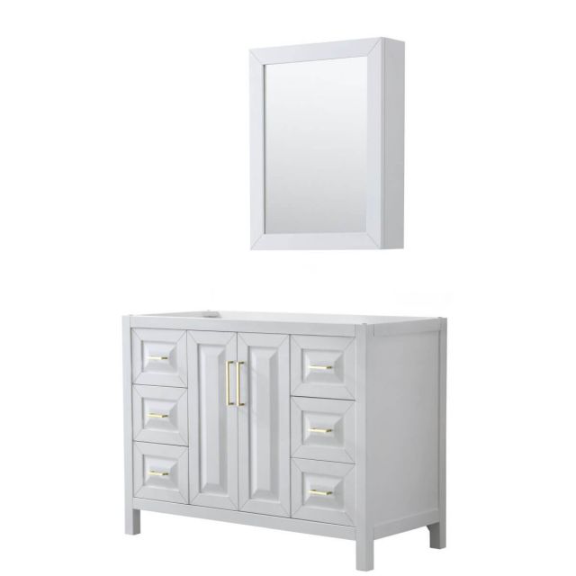 Wyndham Collection Daria 48 inch Single Bathroom Vanity in White with Medicine Cabinet, Brushed Gold Trim, No Countertop and No Sink - WCV252548SWGCXSXXMED