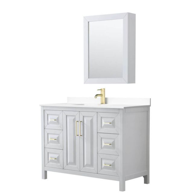Wyndham Collection Daria 48 inch Single Bathroom Vanity in White with White Cultured Marble Countertop, Undermount Square Sink, Medicine Cabinet and Brushed Gold Trim - WCV252548SWGWCUNSMED