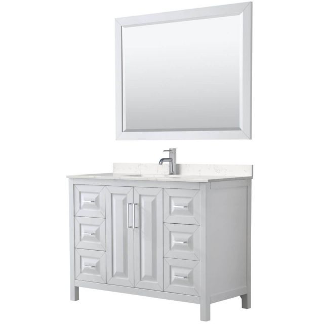 Wyndham Collection Daria 48 inch Single Bathroom Vanity in White with Light-Vein Carrara Cultured Marble Countertop, Undermount Square Sink and 46 inch Mirror - WCV252548SWHC2UNSM46