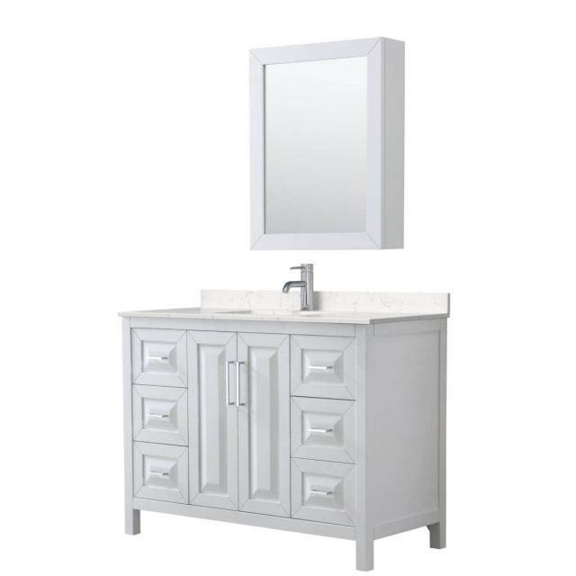 Wyndham Collection Daria 48 inch Single Bathroom Vanity in White with Light-Vein Carrara Cultured Marble Countertop, Undermount Square Sink and Medicine Cabinet - WCV252548SWHC2UNSMED