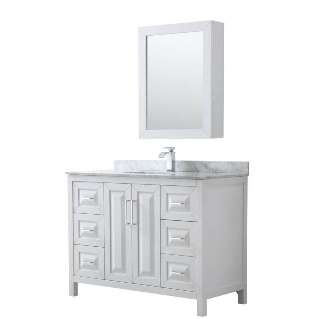 Wyndham Collection Daria 48 inch Single Bath Vanity in White, White Carrara Marble Countertop, Undermount Square Sink, and Medicine Cabinet - WCV252548SWHCMUNSMED
