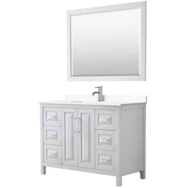 Wyndham Collection Daria 48 inch Single Bathroom Vanity in White with White Cultured Marble Countertop, Undermount Square Sink and 46 inch Mirror - WCV252548SWHWCUNSM46