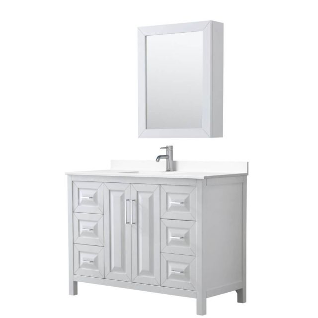 Wyndham Collection Daria 48 inch Single Bathroom Vanity in White with White Cultured Marble Countertop, Undermount Square Sink and Medicine Cabinet - WCV252548SWHWCUNSMED