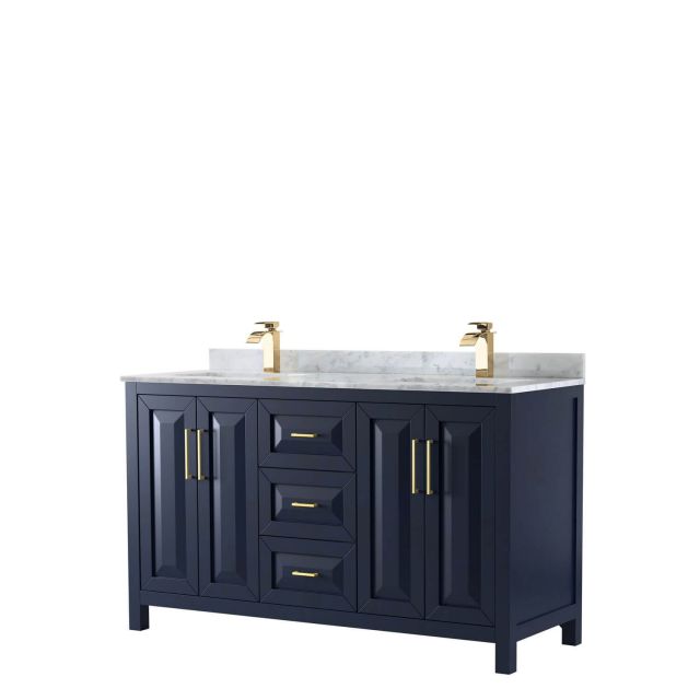 Wyndham Collection Daria 60 Inch Double Bath Vanity in Dark Blue with White Carrara Marble Countertop and Undermount Square Sinks - WCV252560DBLCMUNSMXX