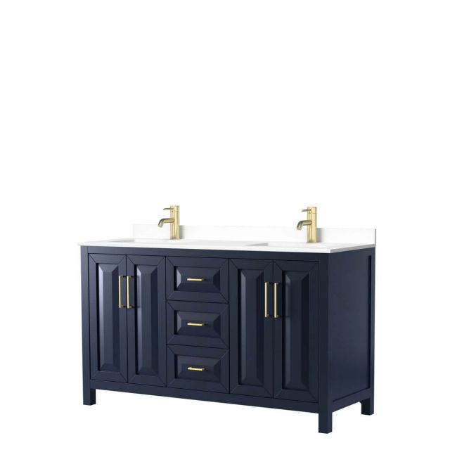 Wyndham Collection Daria 60 inch Double Bathroom Vanity in Dark Blue with White Cultured Marble Countertop, Undermount Square Sinks and No Mirror - WCV252560DBLWCUNSMXX