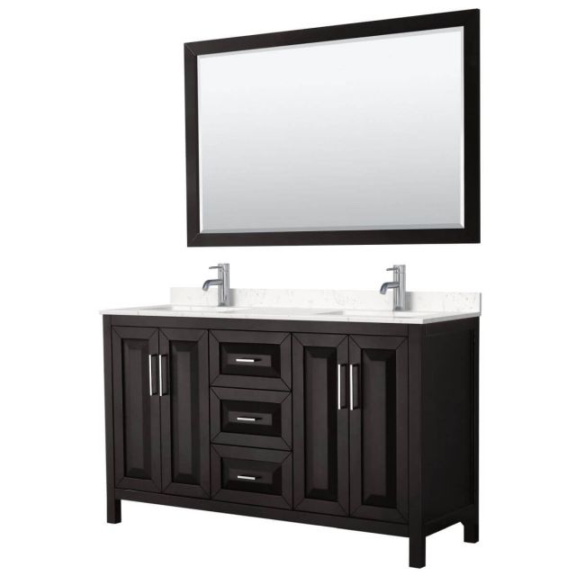 Wyndham Collection Daria 60 inch Double Bathroom Vanity in Dark Espresso with Light-Vein Carrara Cultured Marble Countertop, Undermount Square Sinks and 58 inch Mirror - WCV252560DDEC2UNSM58