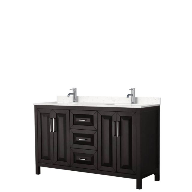 Wyndham Collection Daria 60 inch Double Bathroom Vanity in Dark Espresso with Light-Vein Carrara Cultured Marble Countertop, Undermount Square Sinks and No Mirror - WCV252560DDEC2UNSMXX