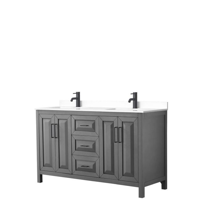 Wyndham Collection Daria 60 inch Double Bathroom Vanity in Dark Gray with White Cultured Marble Countertop, Undermount Square Sinks and Matte Black Trim WCV252560DGBWCUNSMXX
