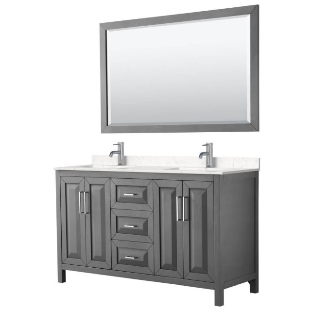Wyndham Collection Daria 60 inch Double Bathroom Vanity in Dark Gray with Light-Vein Carrara Cultured Marble Countertop, Undermount Square Sinks and 58 inch Mirror - WCV252560DKGC2UNSM58