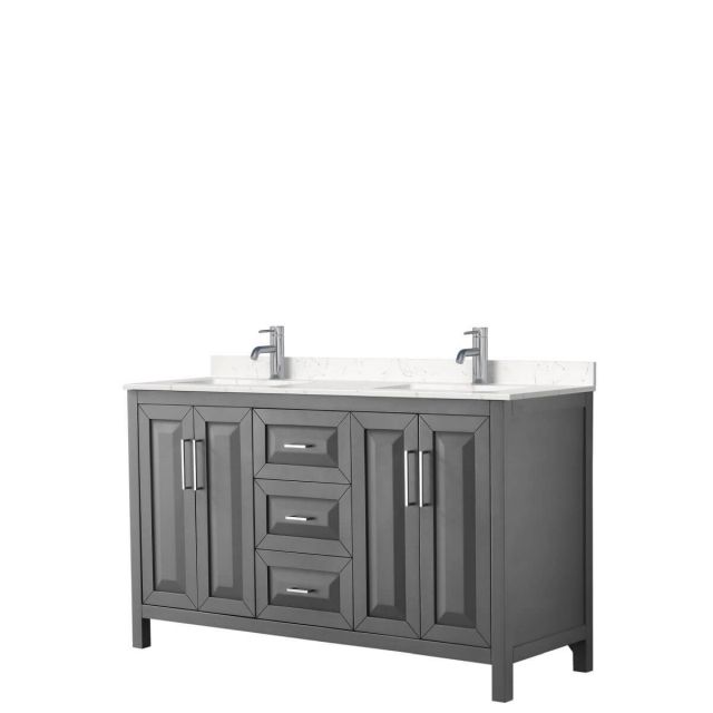 Wyndham Collection Daria 60 inch Double Bathroom Vanity in Dark Gray with Light-Vein Carrara Cultured Marble Countertop, Undermount Square Sinks and No Mirror - WCV252560DKGC2UNSMXX