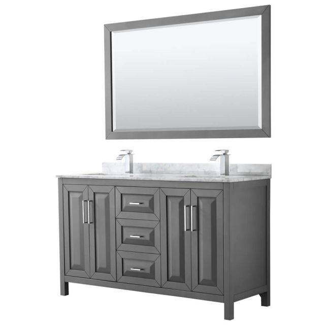 Wyndham Collection Daria 60 inch Double Bath Vanity in Dark Gray, White Carrara Marble Countertop, Undermount Square Sinks, and 58 inch Mirror - WCV252560DKGCMUNSM58
