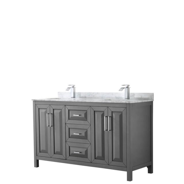 Wyndham Collection Daria 60 inch Double Bath Vanity in Dark Gray, White Carrara Marble Countertop, Undermount Square Sinks, and No Mirror - WCV252560DKGCMUNSMXX