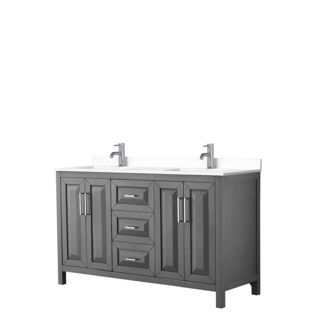 Wyndham Collection Daria 60 inch Double Bathroom Vanity in Dark Gray with White Cultured Marble Countertop, Undermount Square Sinks and No Mirror - WCV252560DKGWCUNSMXX