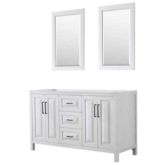 Wyndham Collection Daria 60 inch Double Bathroom Vanity in White with 24 Inch Mirrors, Matte Black Trim, No Countertop and No Sink WCV252560DWBCXSXXM24