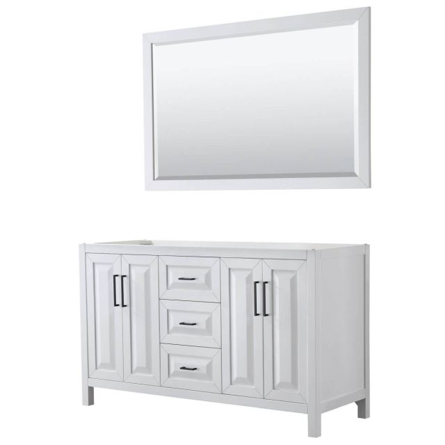 Wyndham Collection Daria 60 inch Double Bathroom Vanity in White with 58 Inch Mirror, Matte Black Trim, No Countertop and No Sink WCV252560DWBCXSXXM58