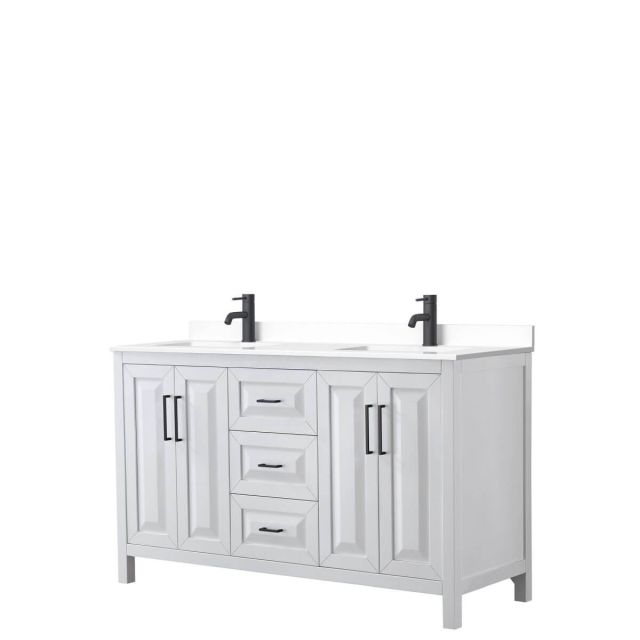 Wyndham Collection Daria 60 inch Double Bathroom Vanity in White with White Cultured Marble Countertop, Undermount Square Sinks and Matte Black Trim WCV252560DWBWCUNSMXX