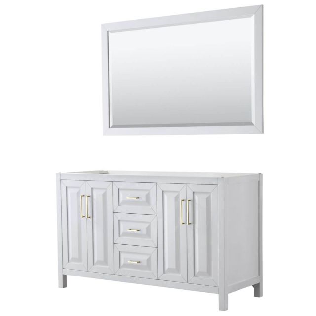 Wyndham Collection Daria 60 inch Double Bathroom Vanity in White with 58 inch Mirror, Brushed Gold Trim, No Countertop and No Sinks - WCV252560DWGCXSXXM58