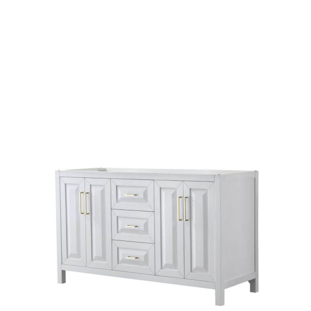 Wyndham Collection Daria 60 inch Double Bathroom Vanity in White with Brushed Gold Trim, No Countertop and No Sink - WCV252560DWGCXSXXMXX