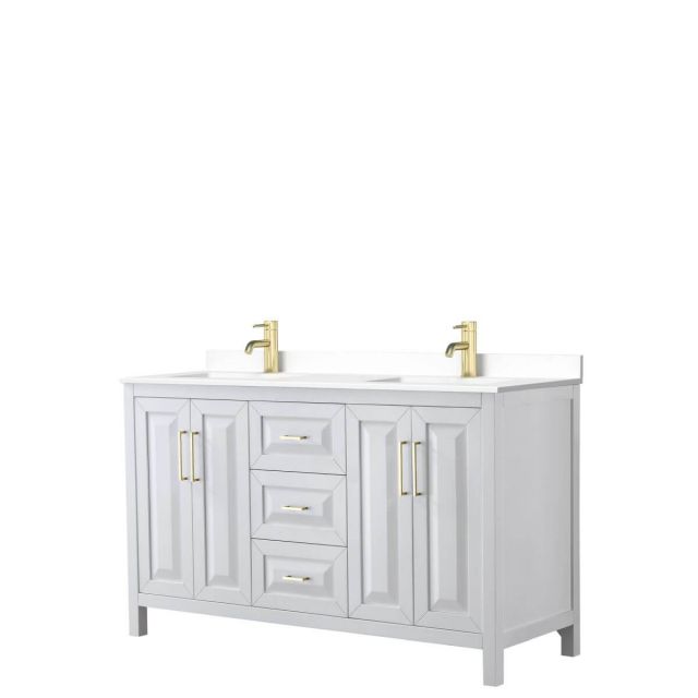 Wyndham Collection Daria 60 inch Double Bathroom Vanity in White with White Cultured Marble Countertop, Undermount Square Sinks and Brushed Gold Trim - WCV252560DWGWCUNSMXX