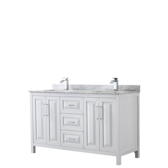 Wyndham Collection Daria 60 inch Double Bath Vanity in White, White Carrara Marble Countertop, Undermount Square Sinks, and No Mirror - WCV252560DWHCMUNSMXX