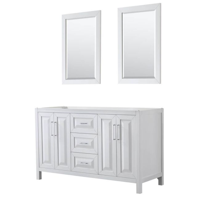 Wyndham Collection Daria 60 inch Double Bath Vanity in White, No Countertop, No Sink, and 24 inch Mirrors - WCV252560DWHCXSXXM24