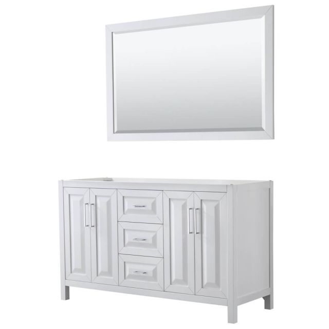 Wyndham Collection Daria 60 inch Double Bath Vanity in White, No Countertop, No Sink, and 58 inch Mirror - WCV252560DWHCXSXXM58