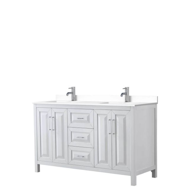 Wyndham Collection Daria 60 inch Double Bathroom Vanity in White with White Cultured Marble Countertop, Undermount Square Sinks and No Mirror - WCV252560DWHWCUNSMXX