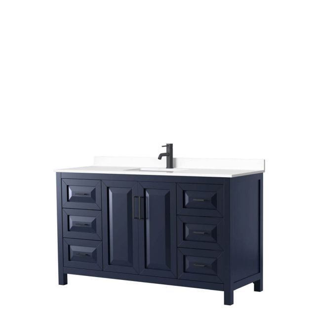 Wyndham Collection Daria 60 inch Single Bathroom Vanity in Dark Blue with White Cultured Marble Countertop, Undermount Square Sink and Matte Black Trim WCV252560SBBWCUNSMXX
